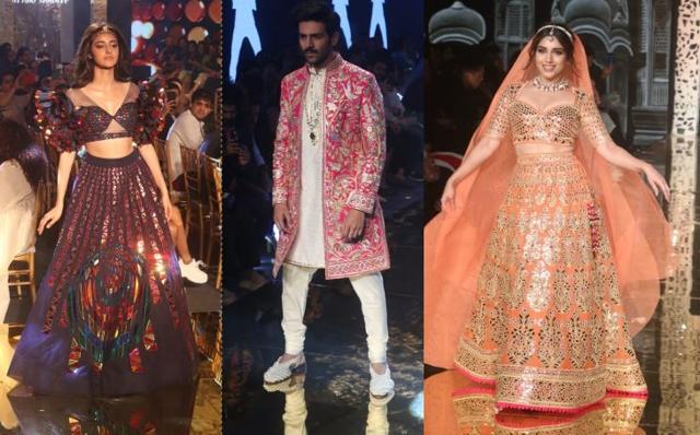Ananya Panday, Kartik Aaryan and Bhumi Pednekar walk the ramp. (Varinder Chawla)