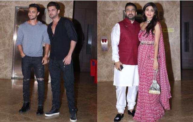 Aayush Sharma and Zaheer Iqbal, Raj Kundra and Shilpa Shetty at Ramesh Taurani’s Diwali bash. (Varinder Chawla)