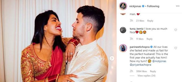 Parineeti Chopra left a comment on Nick Jonas’ picture with his wife, Priyanka Chopra.
