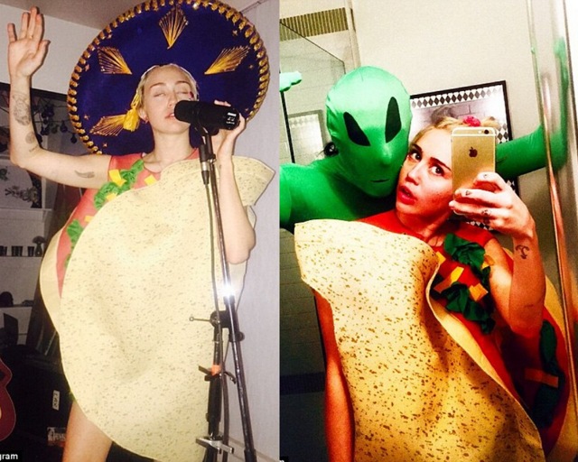 Cyrus dressed as a taco for her birthday. (Instagram/MileyCyrus) Cyrus dressed as a taco for her birthday. (Instagram/MileyCyrus)