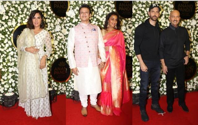 Richa Chadha, Vivek Oberoi with wife Priyanka, Hrithik Roshan with father Rakesh Roshan at Anand Pandit’s Diwali bash. (Varinder Chawla)