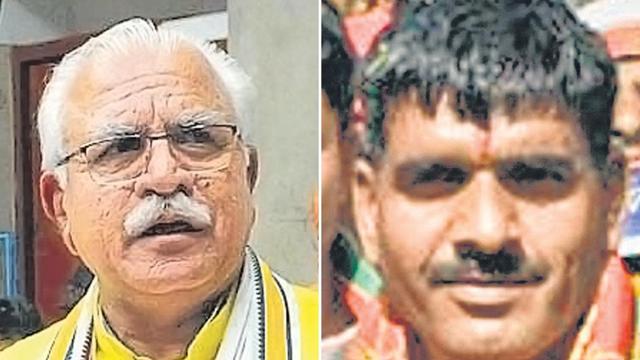 Haryana chief minister ML Khattar (left) is seeking a second term while former BSF jawan Tej Bahadur is a debutant candidate contesting on JJP ticket. (HT Photos ) Haryana chief minister ML Khattar (left) is seeking a second term while former BSF jawan Tej Bahadur is a debutant candidate contesting on JJP ticket. (HT Photos )