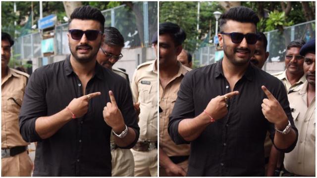 Arjun Kapoor shows off his index finger with the indelible ink.