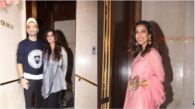 Aparshakti Khurrana with his wife and Sophie Choudry at the party.