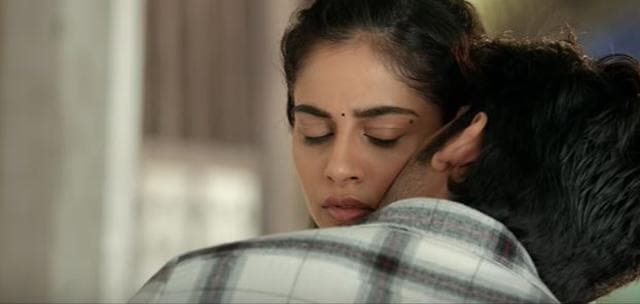 Dhruv Vikram kisses Banita Sandhu in a scene from the trailer. Dhruv Vikram kisses Banita Sandhu in a scene from the trailer.
