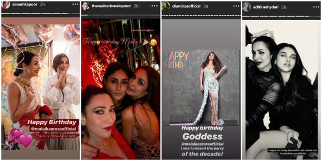 Malaika Arora got a lot of birthday wishes from industry friends including Sonam Kapoor, Aditi Rao Hydari and Dia Mirza to name a few. Malaika Arora got a lot of birthday wishes from industry friends including Sonam Kapoor, Aditi Rao Hydari and Dia Mirza to name a few.