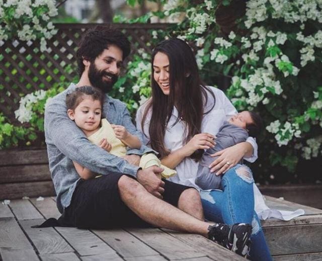 Shahid Kapoor with wife Mira and kids Misha and Zen.