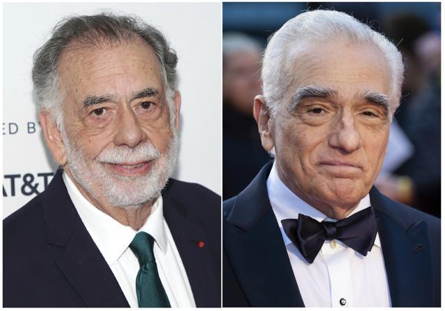 This combination photo shows director Francis Ford Coppola at a screening of the 40th Anniversary of Apocalypse Now Final Cut during the 2019 Tribeca Film Festival in New York, left, and director Martin Scorsese at the premiere of The Irishman during the London Film Festival. (AP) This combination photo shows director Francis Ford Coppola at a screening of the 40th Anniversary of Apocalypse Now Final Cut during the 2019 Tribeca Film Festival in New York, left, and director Martin Scorsese at the premiere of The Irishman during the London Film Festival. (AP)