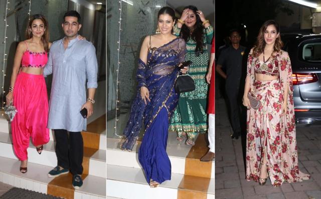 Amrita Arora, Kajol and Sophie Choudry at Mallika Bhat’s Diwali bash. (Varinder Chawla)