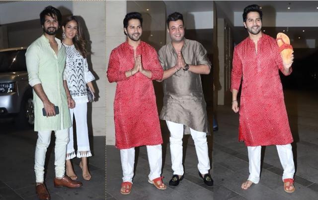 Shahid Kapoor-Mira, Varun Dhawan and Varun Sharma at Jackky Bhagnani’s Diwali bash. (Varinder Chawla)