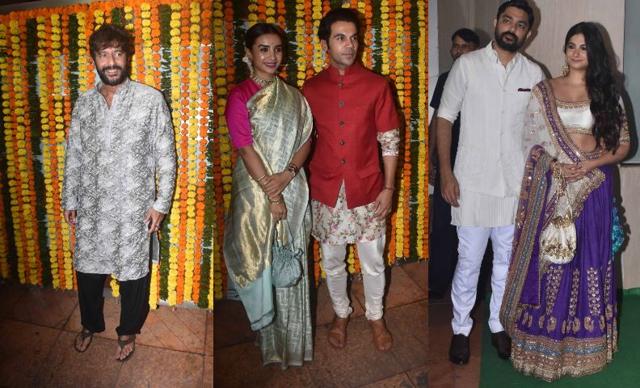 Chunky Panday, Rajkummar Rao and Patralekhaa, Rhea Kapoor with boyfriend Karan Boolani at Ekta Kapoor’s Diwali bash. (Varinder Chawla)
