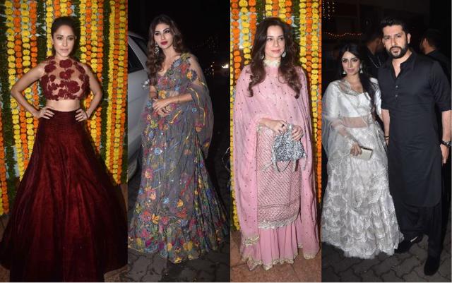 Nushrat Bharucha, Mouni Roy, Neelam Kothari, Aftab Shivdasani with wife Nin Dusanj at Ekta Kapoor’s Diwali bash. (Varinder Chawla)