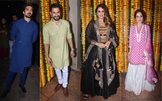 Saqib Saleem, Kunal Kemmu, Huma Qureshi and Elli Avram at Ekta Kapoor’s Diwali bash. (Varinder Chawla)
