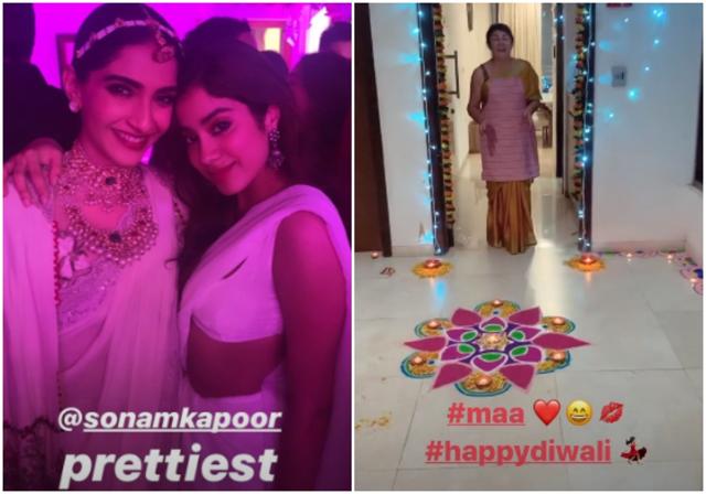 Sonam Kapoor posed with kid sister Janhvi Kapoor while Sushmita Sen put up pictures from Diwali celebrations at her home. Sonam Kapoor posed with kid sister Janhvi Kapoor while Sushmita Sen put up pictures from Diwali celebrations at her home.