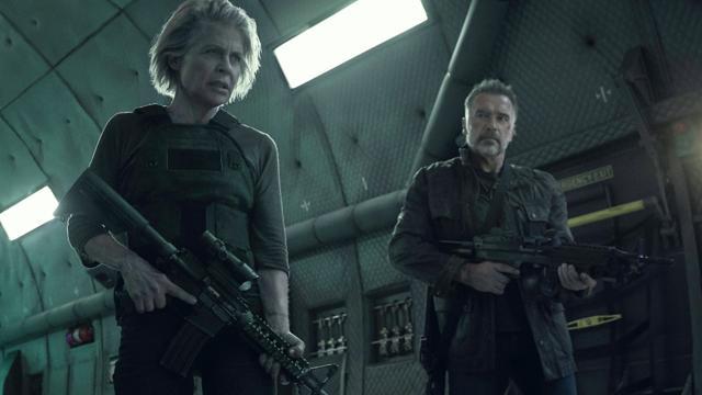 This image released by Paramount Pictures shows Linda Hamilton, left, and Arnold Schwarzenegger in Terminator: Dark Fate. (AP) This image released by Paramount Pictures shows Linda Hamilton, left, and Arnold Schwarzenegger in Terminator: Dark Fate. (AP)