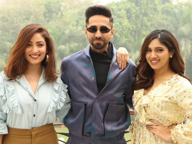 Actors Yami Gautam, Ayushmann Khurrana and Bhumi Pednekar during a programme organsied to promote their upcoming film Bala. (IANS) Actors Yami Gautam, Ayushmann Khurrana and Bhumi Pednekar during a programme organsied to promote their upcoming film Bala. (IANS)