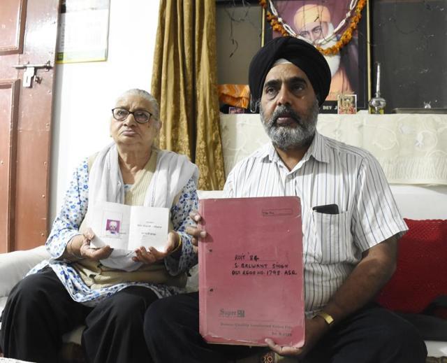 Gursher Singh (54) and his mother Daljit Kaur (78) hold a record file of losses incurred in West Bengal during the 1984 Anti-Sikh riot, in Amritsar, Punjab (Sameer Sehgal / Hindustan Times) Gursher Singh (54) and his mother Daljit Kaur (78) hold a record file of losses incurred in West Bengal during the 1984 Anti-Sikh riot, in Amritsar, Punjab (Sameer Sehgal / Hindustan Times)