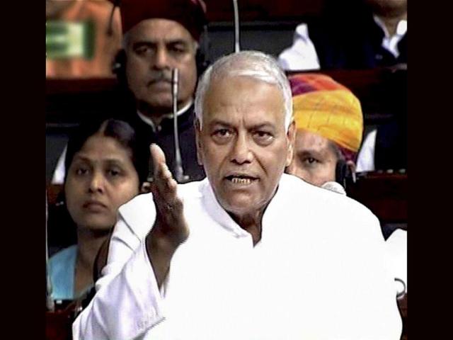 BJP member Yashwant Sinha speaks in the Lok Sabha in New Delhi during the ongoing budget session. PTI/TV Grab