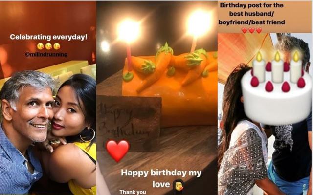 Milind Soman’s wife Ankita Konwar shared a glimpse of his birthday celebrations in her Instagram stories.