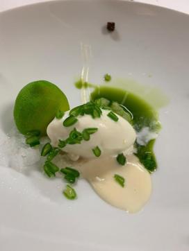 Martin Berasategui’s signature dessert lemon with basil sauce, green beans and almonds Martin Berasategui’s signature dessert lemon with basil sauce, green beans and almonds