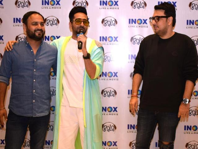 Ayushmann Khurrana accompanied by Director Amar Kaushik and producer Dinesh Vijan, addresses during the promotions of Bala. (IANS) Ayushmann Khurrana accompanied by Director Amar Kaushik and producer Dinesh Vijan, addresses during the promotions of Bala. (IANS)