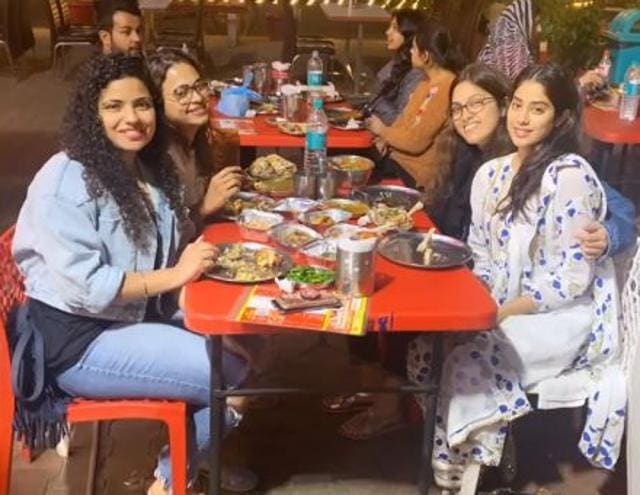 Janhvi Kapoor enjoys Punjabi food at a restaurant.