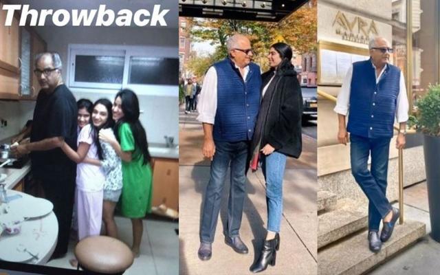 Janhvi Kapoor with Boney Kapoor a few years ago (left), Boney Kapoor with Khushi Kapoor in New York (centre and right).