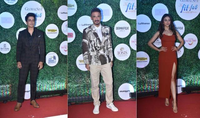 Sonu Sood, Rahul Dev and Rakul Preet Singh at Fit &amp; Fab Awards.