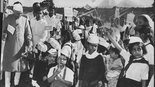 Nehru ji seen at a procession taken out by children. (HT Archives) Nehru ji seen at a procession taken out by children. (HT Archives)