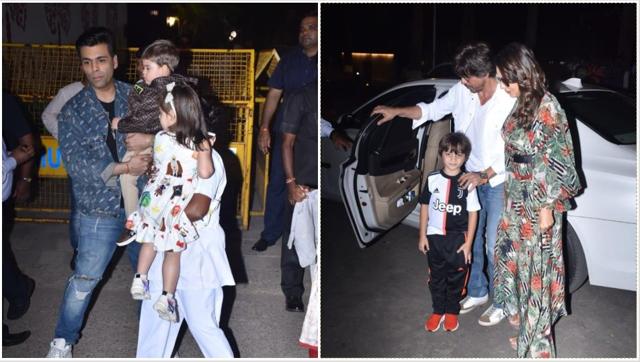 Karan Johar with his kids Roohi and Yash; Shah Rukh Khan with wife Gauri and son AbRam.