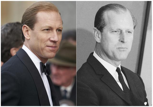 Tobias Menzies portraying Prince Philip, Duke of Edinburgh, in a scene from the third season of The Crown, left, and Prince Philip at Idlewild Airport, now called John F. Kennedy International Airport, in New York in 1966. (AP) Tobias Menzies portraying Prince Philip, Duke of Edinburgh, in a scene from the third season of The Crown, left, and Prince Philip at Idlewild Airport, now called John F. Kennedy International Airport, in New York in 1966. (AP)