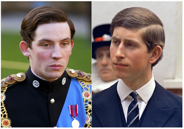 This combination of photos shows actor Josh O'Connor portraying Prince Charles in a scene from the third season of The Crown, left, and Prince Charles in London on March 25, 1968. (AP) This combination of photos shows actor Josh O'Connor portraying Prince Charles in a scene from the third season of The Crown, left, and Prince Charles in London on March 25, 1968. (AP)
