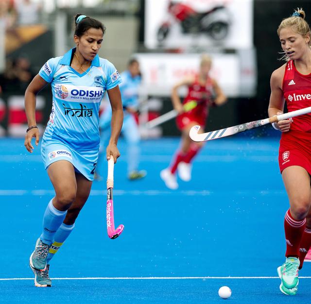 London: Indian women's hockey captain Rani Rampal in action during a match against England at Vitality Hockey Women's Hockey World Cup 2018, in London on July 21, 2018. (PTI Photo) (PTI) London: Indian women's hockey captain Rani Rampal in action during a match against England at Vitality Hockey Women's Hockey World Cup 2018, in London on July 21, 2018. (PTI Photo) (PTI)
