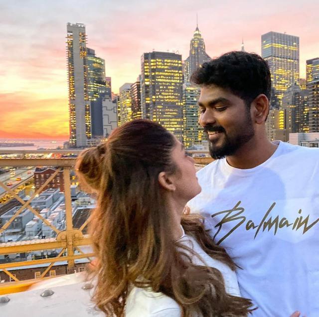 Nayanthara with Vignesh Shivn in New York. Nayanthara with Vignesh Shivn in New York.