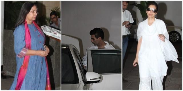 Shabana Azmi, Karan Johar and Sophie Choudhry at Manish Malhotra’s residence in Mumbai. (Varinder Chawla)