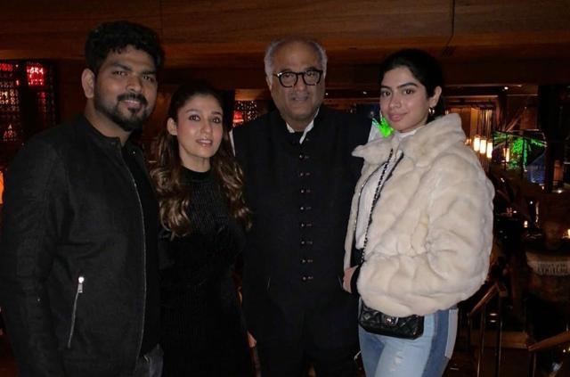 Nayanthara and Vignesh Shivn with Boney Kapoor and his daughter, Khushi. Nayanthara and Vignesh Shivn with Boney Kapoor and his daughter, Khushi.