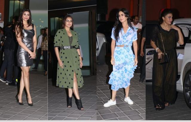 Daisy Shah, Sonakshi Sinha, Katrina Kaif and Jacqueline Fernandez at Arpita Khan and Aayush Sharma’s wedding anniversary bash. (Varinder Chawla)