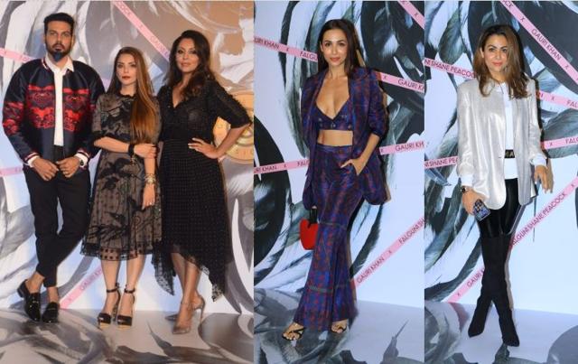 Falguni and Shane Peacock with Gauri Khan, Malaika Arora and Amrita Arora at a store launch. (Varinder Chawla)