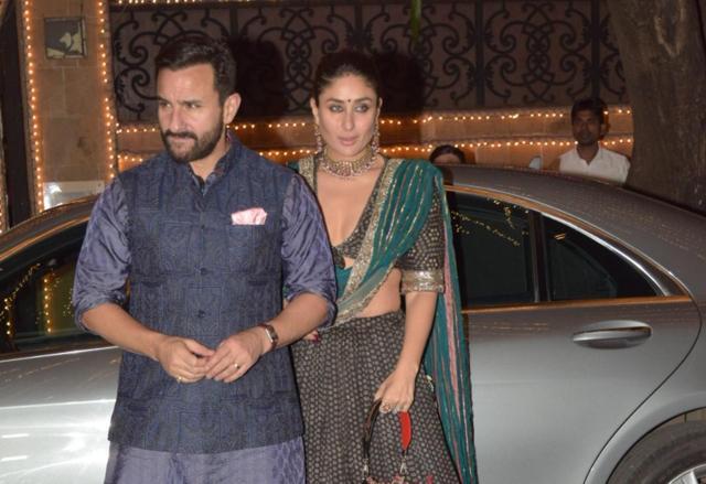 Actors Saif Ali Khan and Kareena Kapoor at actor Anil Kapoor's Diwali bash in Mumbai. (IANS) Actors Saif Ali Khan and Kareena Kapoor at actor Anil Kapoor's Diwali bash in Mumbai. (IANS)