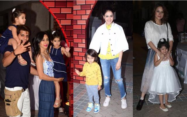 Karanvir Bohra and Teejay Sidhu with their daughters, Genelia D’Souza with her son, Udita Goswami with her daughter at Sachiin Joshi’s son’s birthday bash.