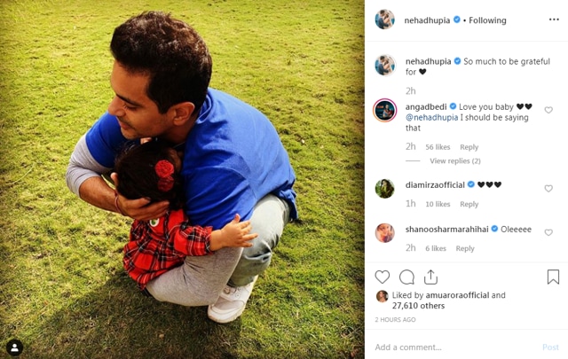 Angad Bedi left an adorable comment on Neha Dhupia’s post.