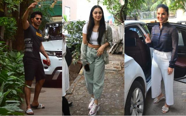 Varun Dhwan, Kiara Advani and Sunny Leone post their dubbing sessions on Thursday. (Varinder Chawla)