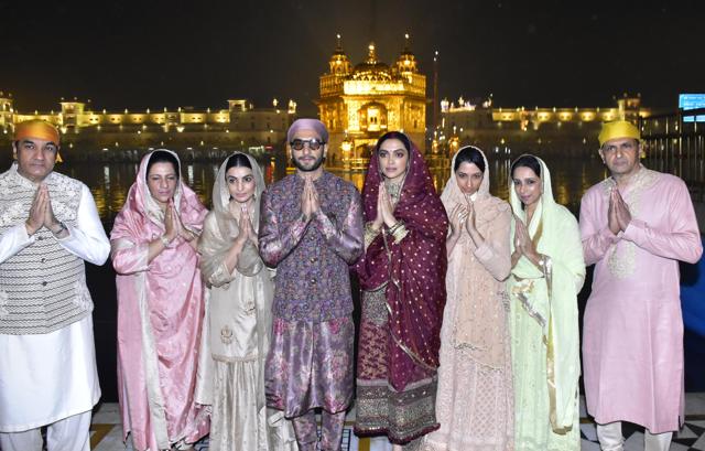 Deepika Padukone and Ranveer Singh along with their family during a visit at Golden Temple on the occasion of their first wedding anniversary, in Amritsar. (Photo by Sameer Sehgal/ Hindustan Times) Deepika Padukone and Ranveer Singh along with their family during a visit at Golden Temple on the occasion of their first wedding anniversary, in Amritsar. (Photo by Sameer Sehgal/ Hindustan Times)