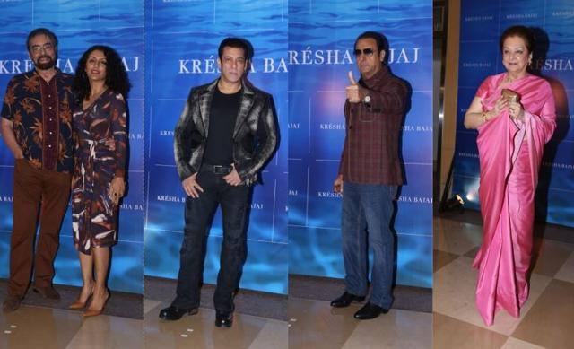 Kabir Bedi with wife, Salman Khan, Gulshan Grover and Saira Banu at Kresha Bajaj’s fashion event. (Varinder Chawla)