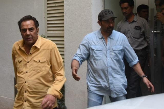 Dharmendra spotted with son Sunny Deol on birthday. (Varinder Chawla) Dharmendra spotted with son Sunny Deol on birthday. (Varinder Chawla)