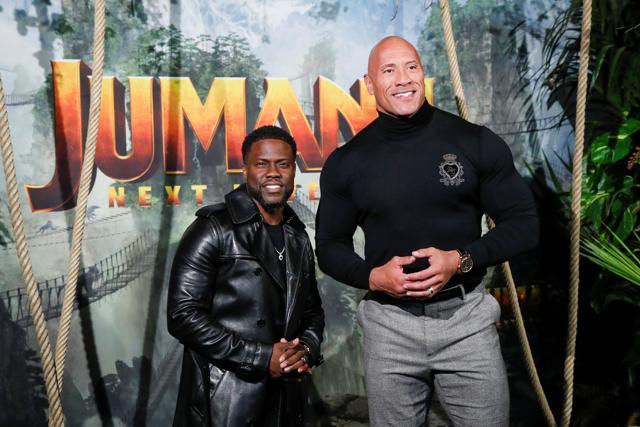 Cast members Kevin Hart and Dwayne Johnson attend the premiere of the movie Jumanji: The Next Level at the Grand Rex in Paris, France, December 3, 2019. (REUTERS) Cast members Kevin Hart and Dwayne Johnson attend the premiere of the movie Jumanji: The Next Level at the Grand Rex in Paris, France, December 3, 2019. (REUTERS)