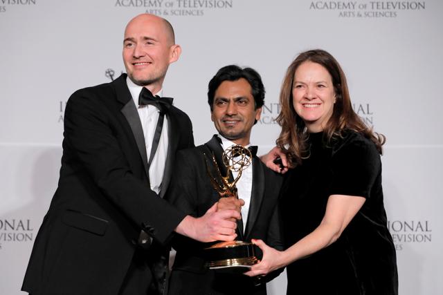 James Watkins, Nawazuddin Siddiqui and Dixie Linder pose with Drama award for McMafia at the 47th International Emmy Awards in New York City. (REUTERS) James Watkins, Nawazuddin Siddiqui and Dixie Linder pose with Drama award for McMafia at the 47th International Emmy Awards in New York City. (REUTERS)