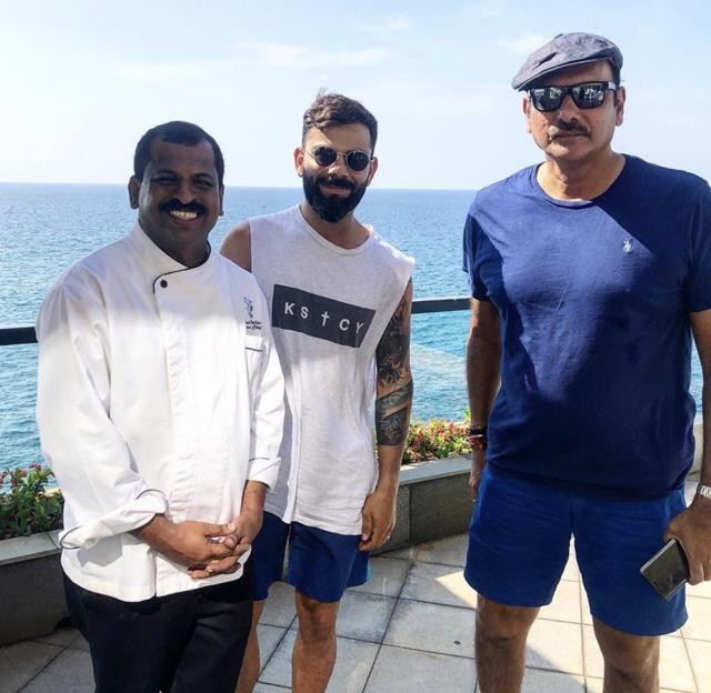 Chef Suresh Pillai with Virat Kohli and Ravi Shastri Chef Suresh Pillai with Virat Kohli and Ravi Shastri