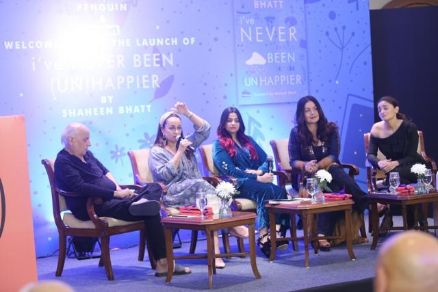Author Shaheen Bhatt with parents Mahesh Bhatt, Soni Razdan and sisters Alia Bhatt and Pooja Bhatt at the launch of her book "I've Never Been (un)Happier" in Mumbai on Dec 4. (IANS) Author Shaheen Bhatt with parents Mahesh Bhatt, Soni Razdan and sisters Alia Bhatt and Pooja Bhatt at the launch of her book "I've Never Been (un)Happier" in Mumbai on Dec 4. (IANS)