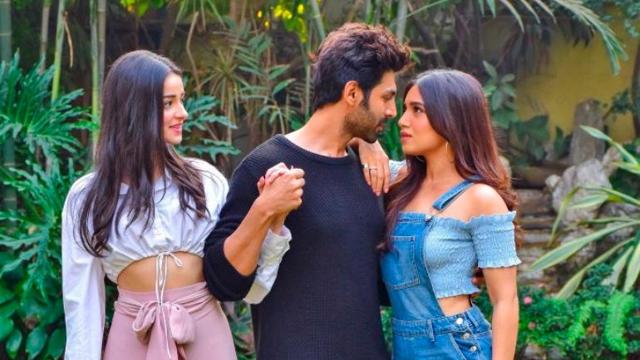Ananya Panday, Kartik Aaryan and Bhumi Pednekar in the announcement picture for Pati Patni Aur Woh. Ananya Panday, Kartik Aaryan and Bhumi Pednekar in the announcement picture for Pati Patni Aur Woh.